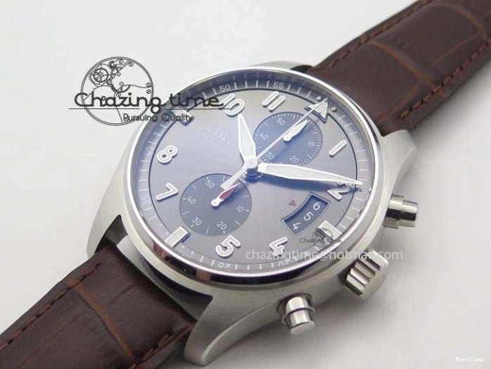 MIROTIME 0822 Cozy Pilot Chrono SS IW387802 V6F 1:1 Best Edition On Brown Leather Strap A 7323